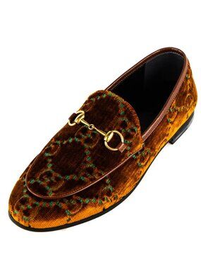 💚GUCCI GG Embossed Velvet Jordaan Horsebit Loafer